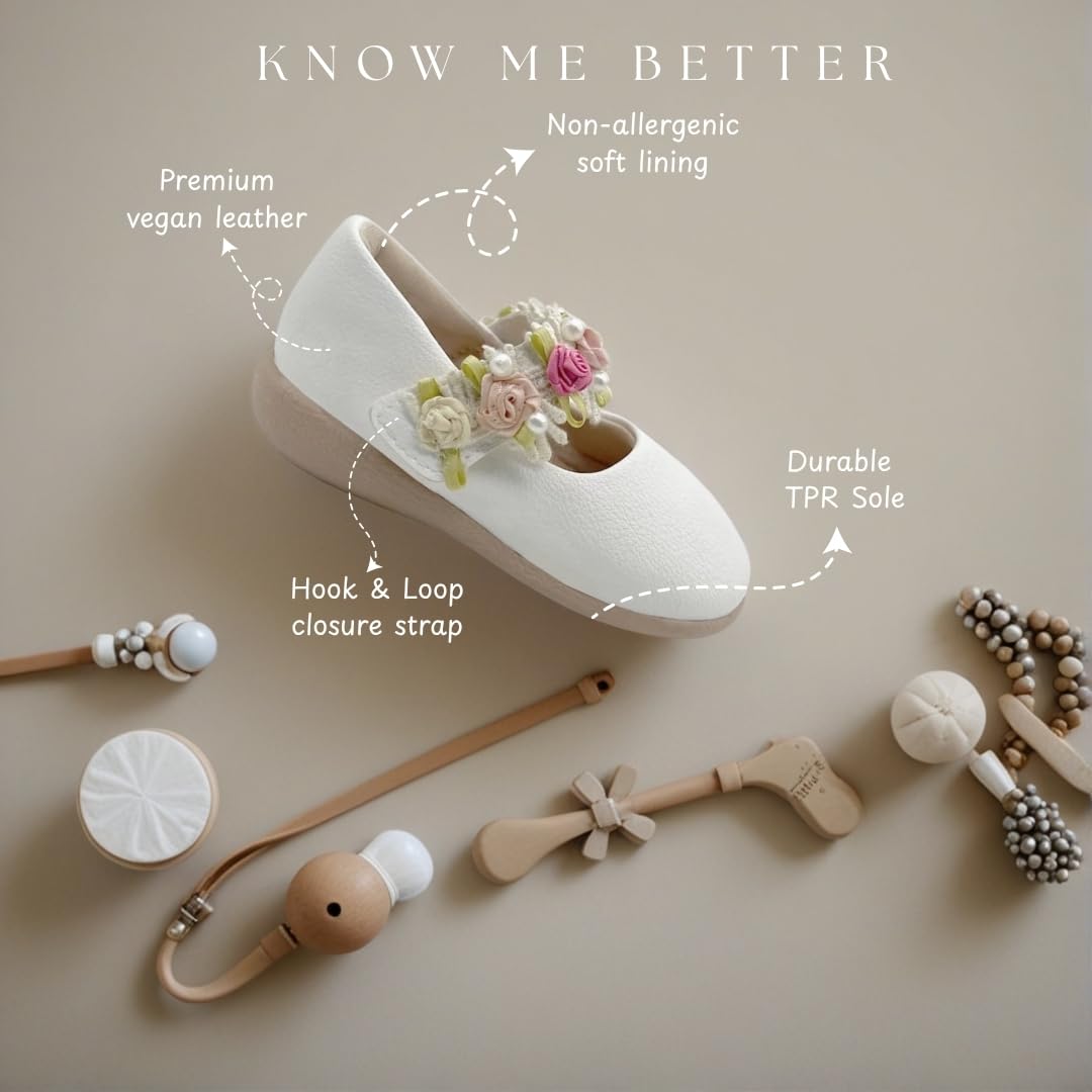 KazarMax Baby Girls Ivory White Ballet Flat Ballerina - 36-42 Month