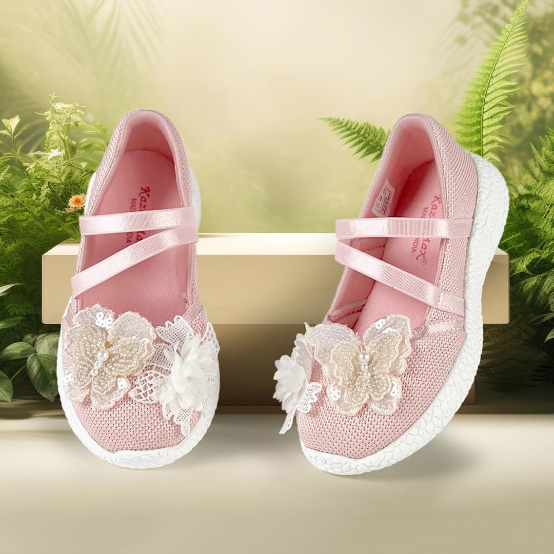 KazarMax Girl's Butterfly Ballerina Ballet Flat - 8 Kids UK (Peach)