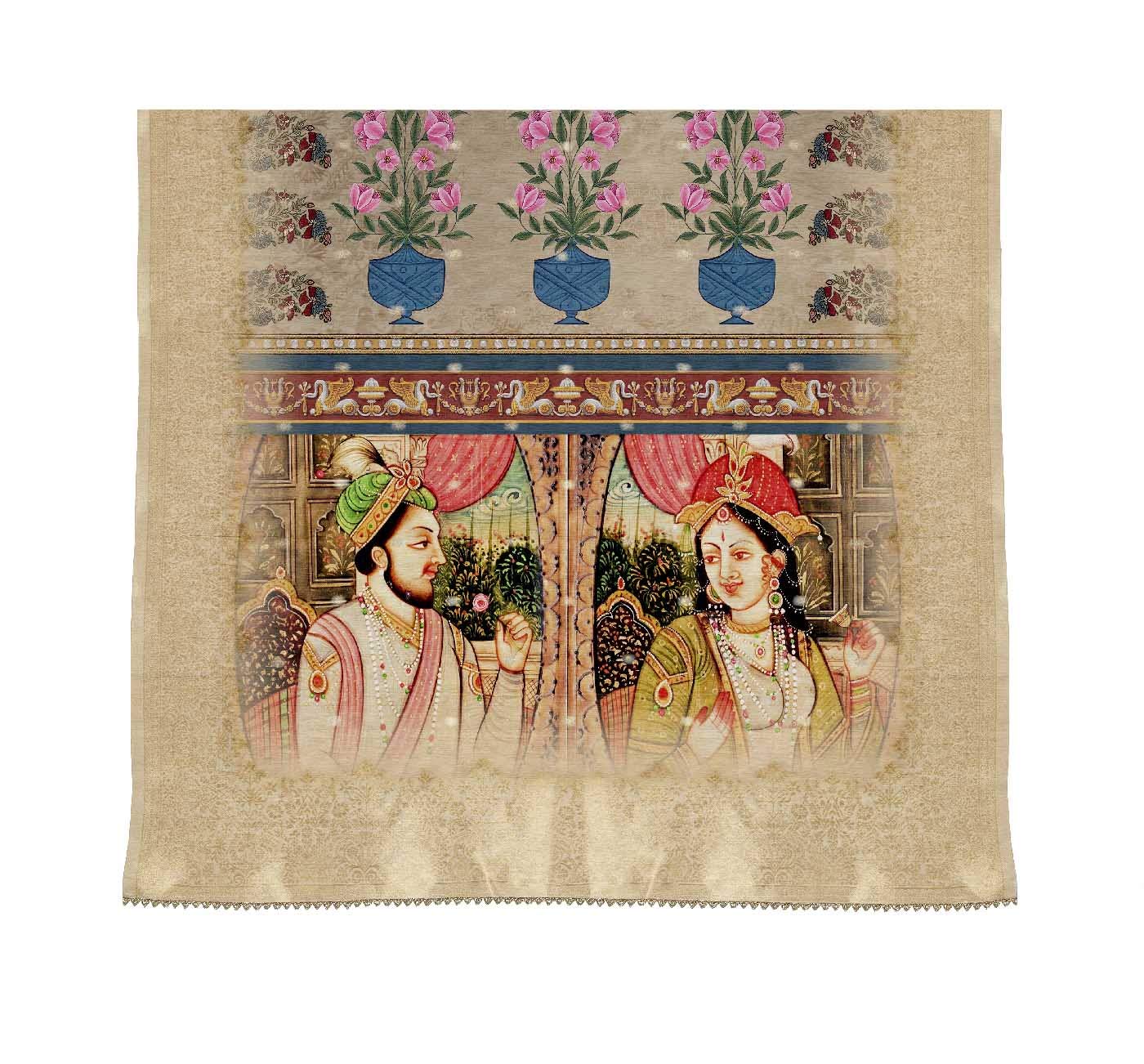 SAMEEHA Women's Printed Silk Cotton Dupatta (SMDP-3114_Beige_Free Size)