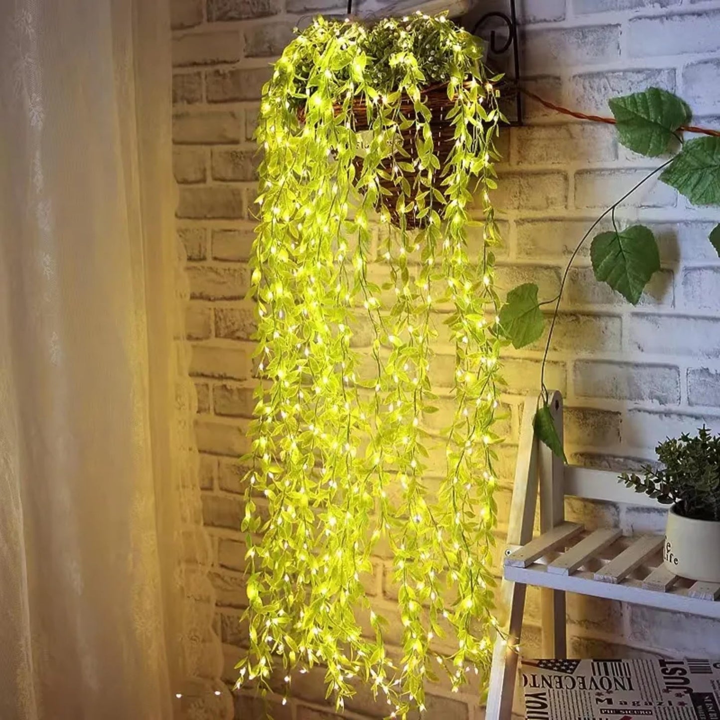 TechPride Leaf LED Curtain String Lights with Leaf Design | Warm White Decorative Fairy Lights for Bedroom, Living Room, Window, Wall, Wedding, Festival, Party & Home Décor (1 Pc, Plug Powered)