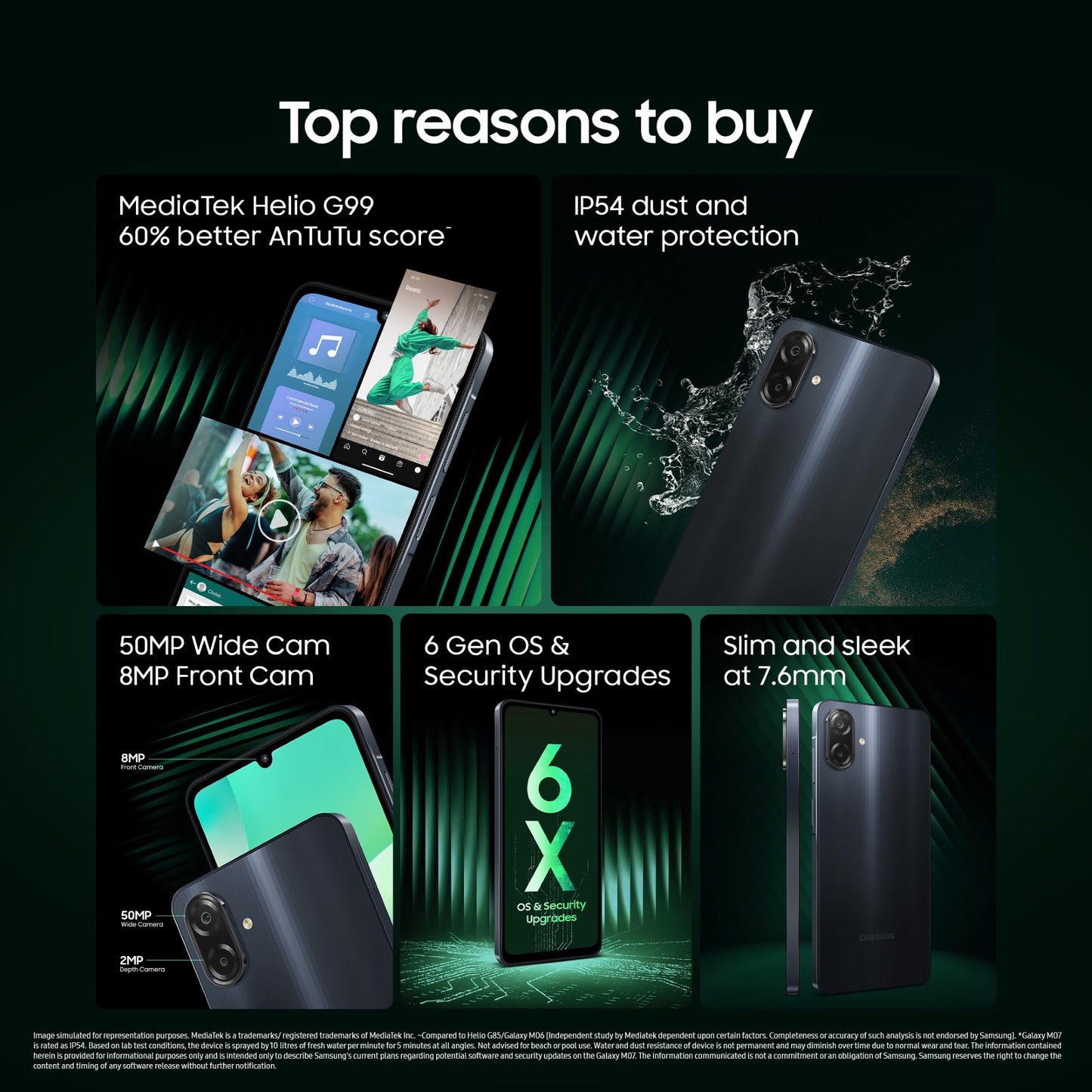 Samsung Galaxy M07 Mobile (Black, 4GB RAM, 64GB Storage) | MediaTek Helio G99 | AnTuTu 624K | IP54| 50MP Camera | 7.6mm Slim | 5000mAh Battery | 25W Fast Charging | 6 Gen OS Upgrades | Without Charger