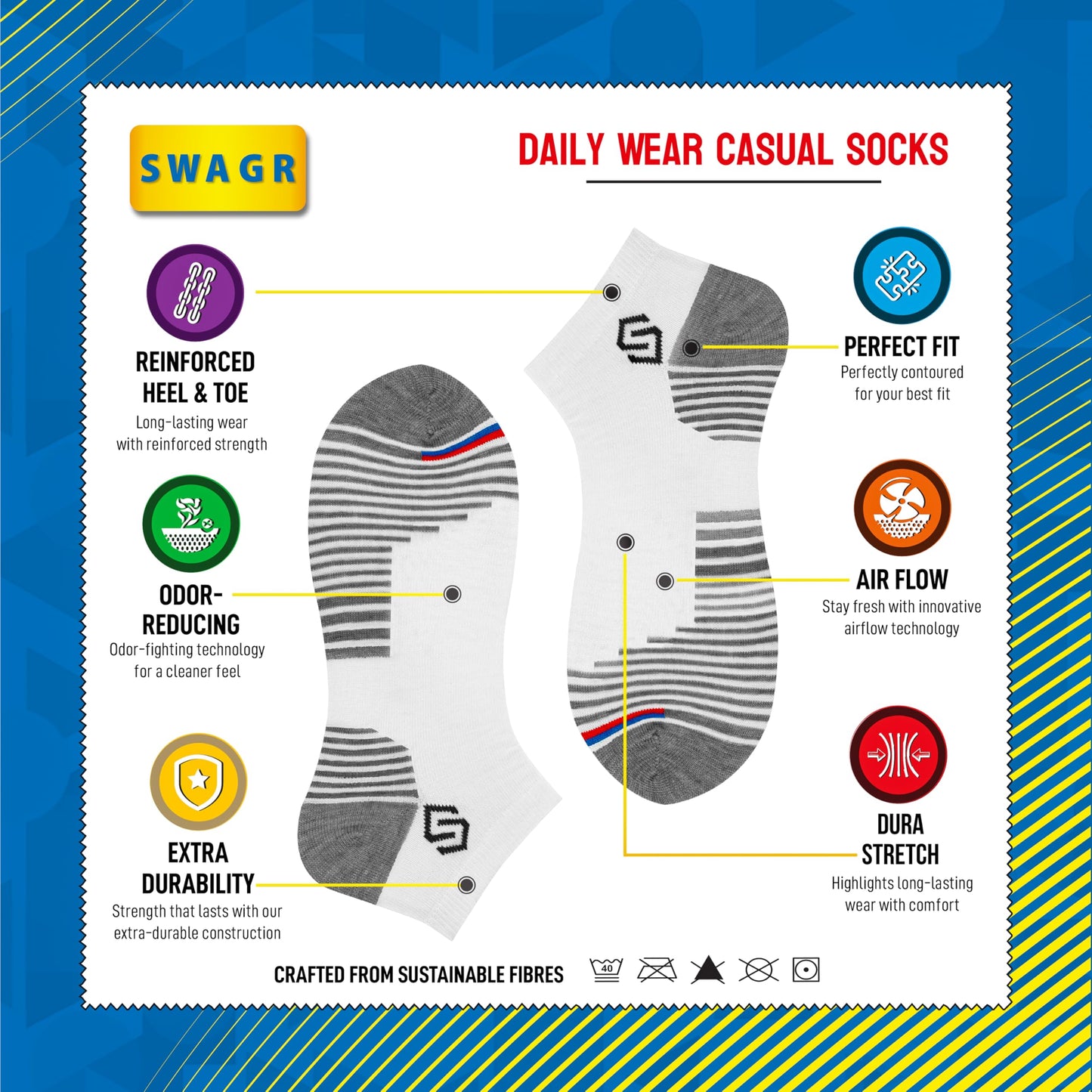 SWAGR 12 Pairs Sports Cotton Ankle Length Socks for Men, Pack of 12., Assorted