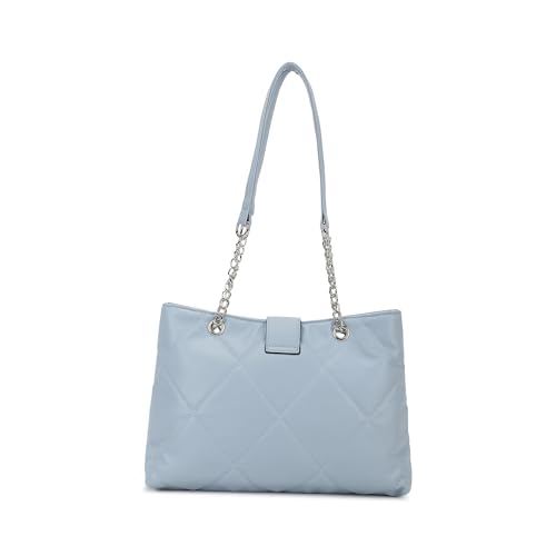 Fastrack Powder Blue Quilted Shoulder Bag for Women | Faux Leather Carry with Metal-Detail Strap, Zipper Closure & Utility Pockets | Stylish Everyday Bag for Work, College & Casual Outings