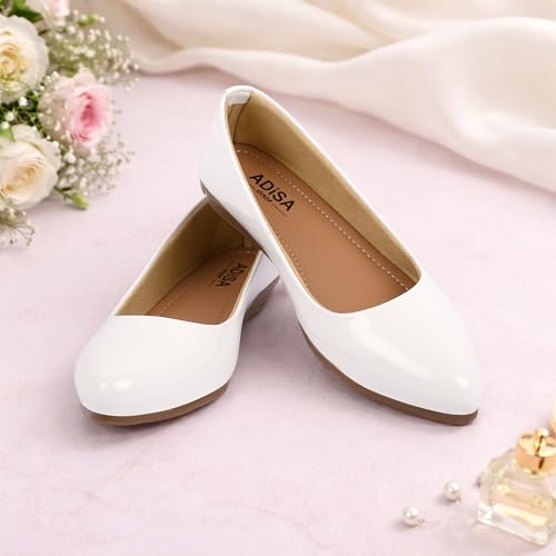 ADISA WEAR Women Girls Slip On Ballet Flats (WS1012-WHI-41) White
