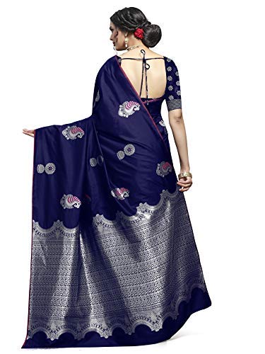Shiv Textiles Women's Banarasi Silk Saree (ZM01 Navy Blue_Dark)