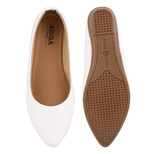 ADISA WEAR Women Girls Slip On Ballet Flats (WS1012-WHI-41) White