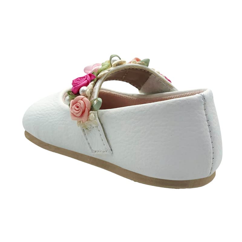 KazarMax Baby Girls Ivory White Ballet Flat Ballerina - 36-42 Month