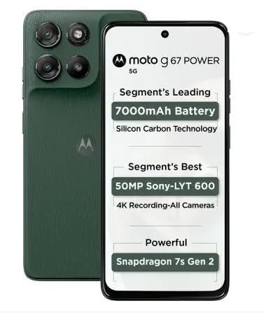 Motorola G67 Power 5G (Pantone Cilantro, 8GB RAM, 128GB Storage) | 6.7" FHD+ 120Hz LCD Display | Snapdragon 7s Gen2 Processor | 50MP + 8MP UW Camera | 7000mAh Battery with 30W Charger | IP64