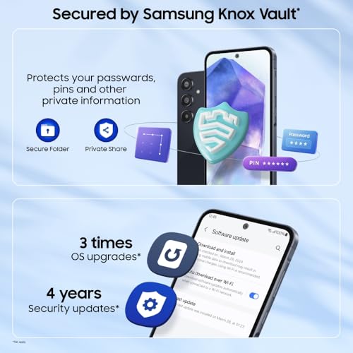 Samsung Galaxy A55 5G (Awesome Navy, 8GB RAM, 256GB Storage) | AI Mobile | 50MP Main Camera (OIS) | Super HDR Video| Nightography | IP67 | Gorilla Glass Victus+ | sAMOLED | Gaming Smartphone