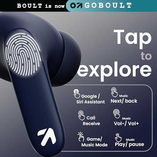 GOBOULT Z40 True Wireless in Ear Earbuds with 60H Playtime, Zen™ ENC Mic, Low Latency Gaming, Type-C Fast Charging, Made in India, 10mm Rich Bass Drivers, IPX5, Ear Buds TWS (Blue)