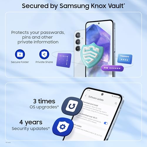 Samsung Galaxy A55 5G (Awesome Iceblue, 12GB RAM, 256GB Storage) | AI Mobile | 50MP Main Camera (OIS) | Super HDR Video| Nightography | IP67 | Gorilla Glass Victus+ | sAMOLED | Gaming Smartphone