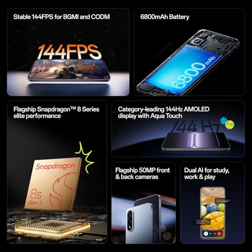 OnePlus Nord 5 | Snapdragon 8s Gen 3 | Stable 144FPS Gaming | Dual 50MP Flagship Camera | Powered by OnePlus AI | 256GB 8GB | Phantom Grey