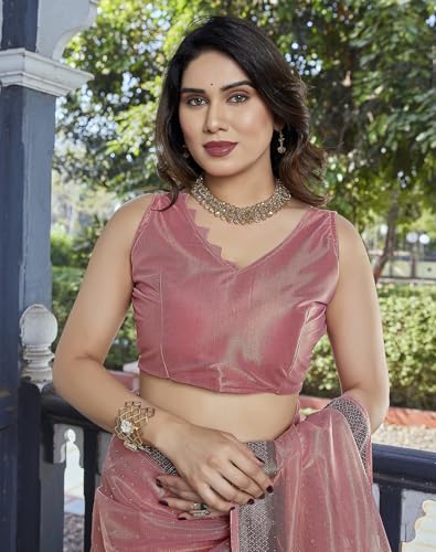 Yashika Women's New Bollywood Soft Tissue Silk Saree With Blouse Material |saree for Women | New Sari | Latest Saree (AZ-YS-P1-DHARMI PEACH)