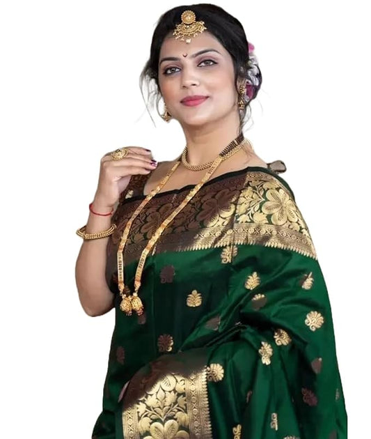 Yashika Women's Zari Woven Cotton Silk Jacquard Saree With Unstitched Blouse Material (AZ-YS-OG1-JYOTIKA GREEN)