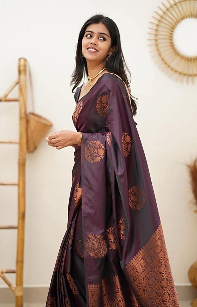 Yashika Women's Banarasi Cotton Silk Jacquard Saree (MUDRA Purple