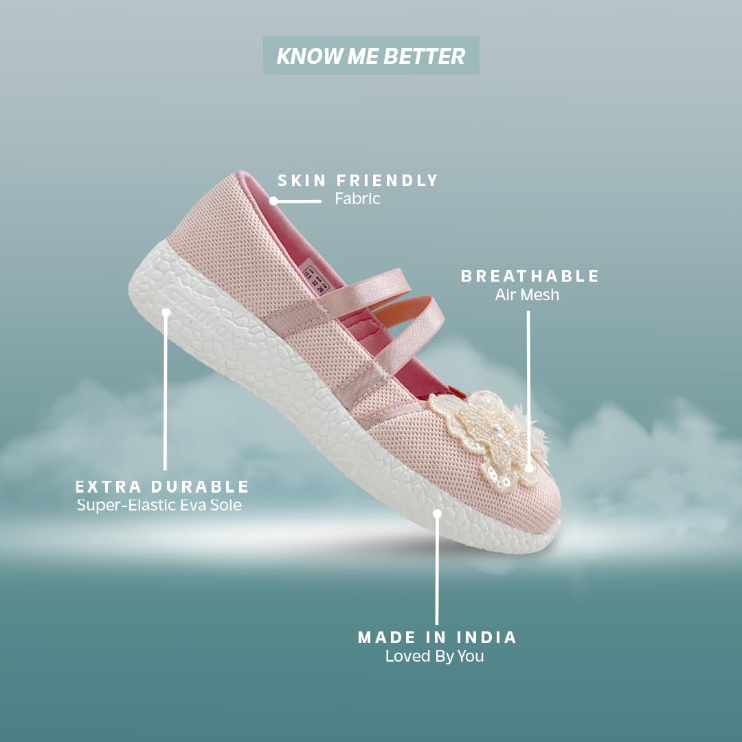 KazarMax Girl's Butterfly Ballerina Ballet Flat - 8 Kids UK (Peach)