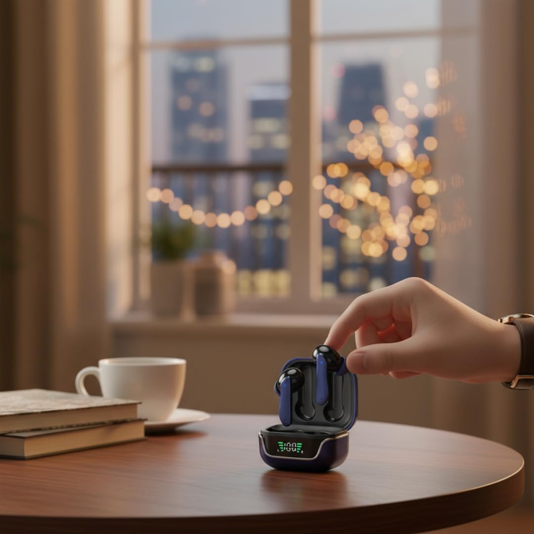 amazon basics TWS in-Ear Earbuds (AB-T01A) with Fast Charging up to 50 Hours of Playtime | Dual 10mm Driver | IPX4 Water-Resistance | Bluetooth 5.3 | Charging Case with Mic | Touch Control (Blue)