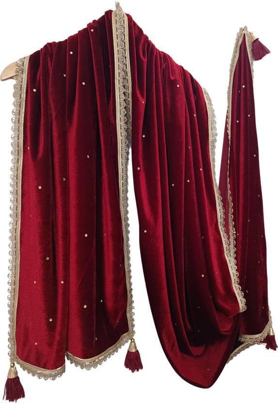 Nakoda Creation Velvet Self Design Women Dupatta (Velvet Dupatta Maroon) - AB1969