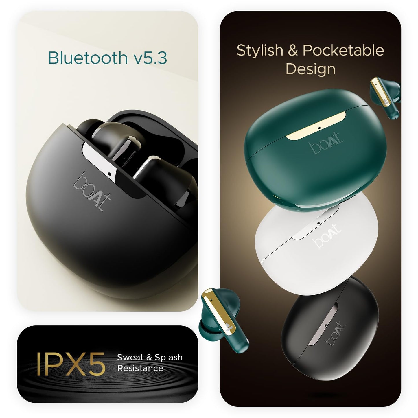 Boat Airdopes 141 ANC(~32dB), 50ms Low Latency, 4Mics ENx,42Hrs Battery, Fast Charge,IPX5, v5.3 Bluetooth TWS in Ear Earbuds Wireless Earphones with mic (Gunmetal Black)