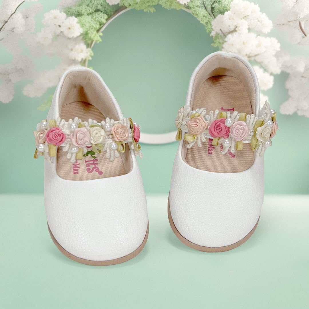 KazarMax Baby Girls Ivory White Ballet Flat Ballerina - 36-42 Month