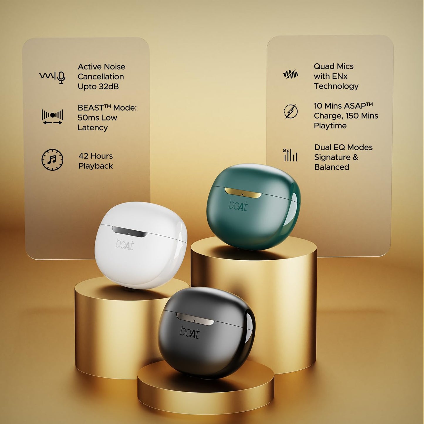 Boat Airdopes 141 ANC(~32dB), 50ms Low Latency, 4Mics ENx,42Hrs Battery, Fast Charge,IPX5, v5.3 Bluetooth TWS in Ear Earbuds Wireless Earphones with mic (Gunmetal Black)