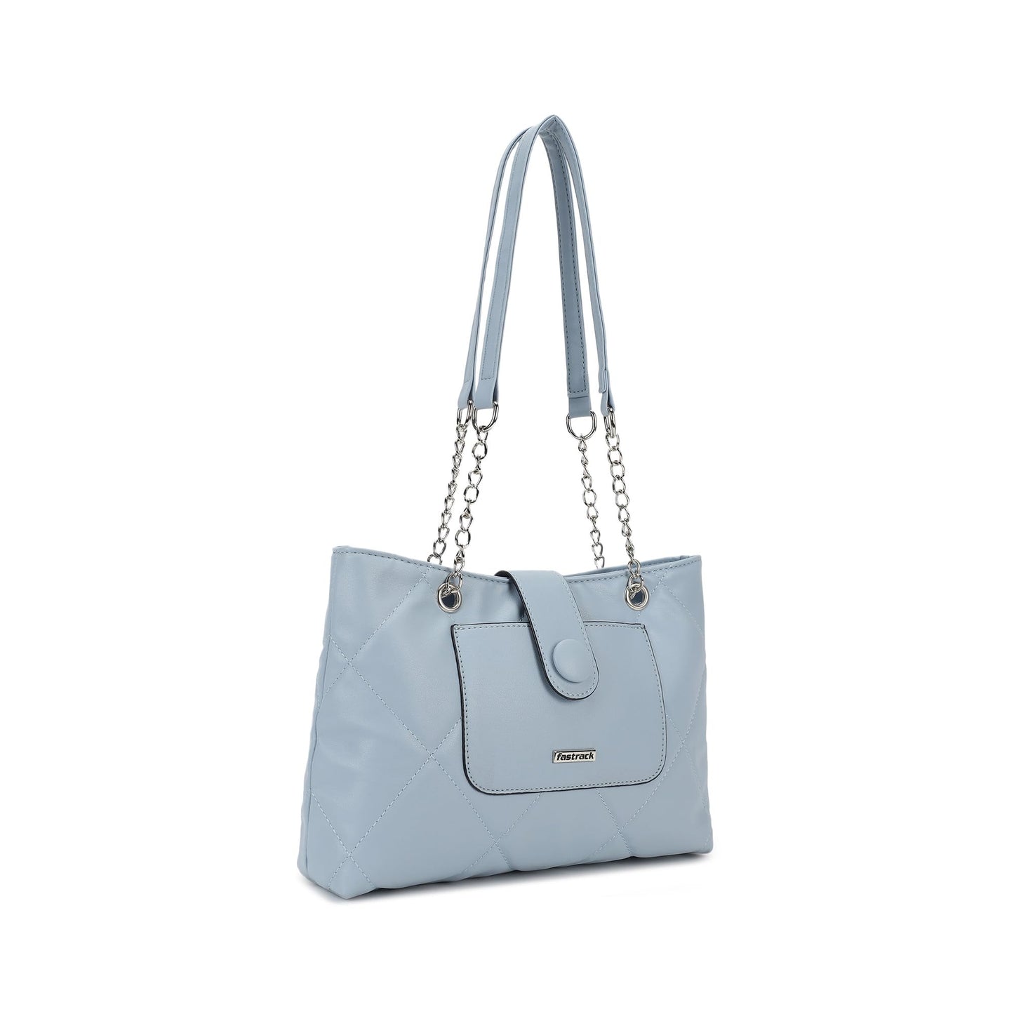 Fastrack Powder Blue Quilted Shoulder Bag for Women | Faux Leather Carry with Metal-Detail Strap, Zipper Closure & Utility Pockets | Stylish Everyday Bag for Work, College & Casual Outings