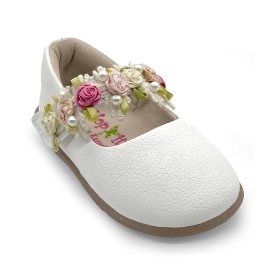 KazarMax Baby Girls Ivory White Ballet Flat Ballerina - 36-42 Month
