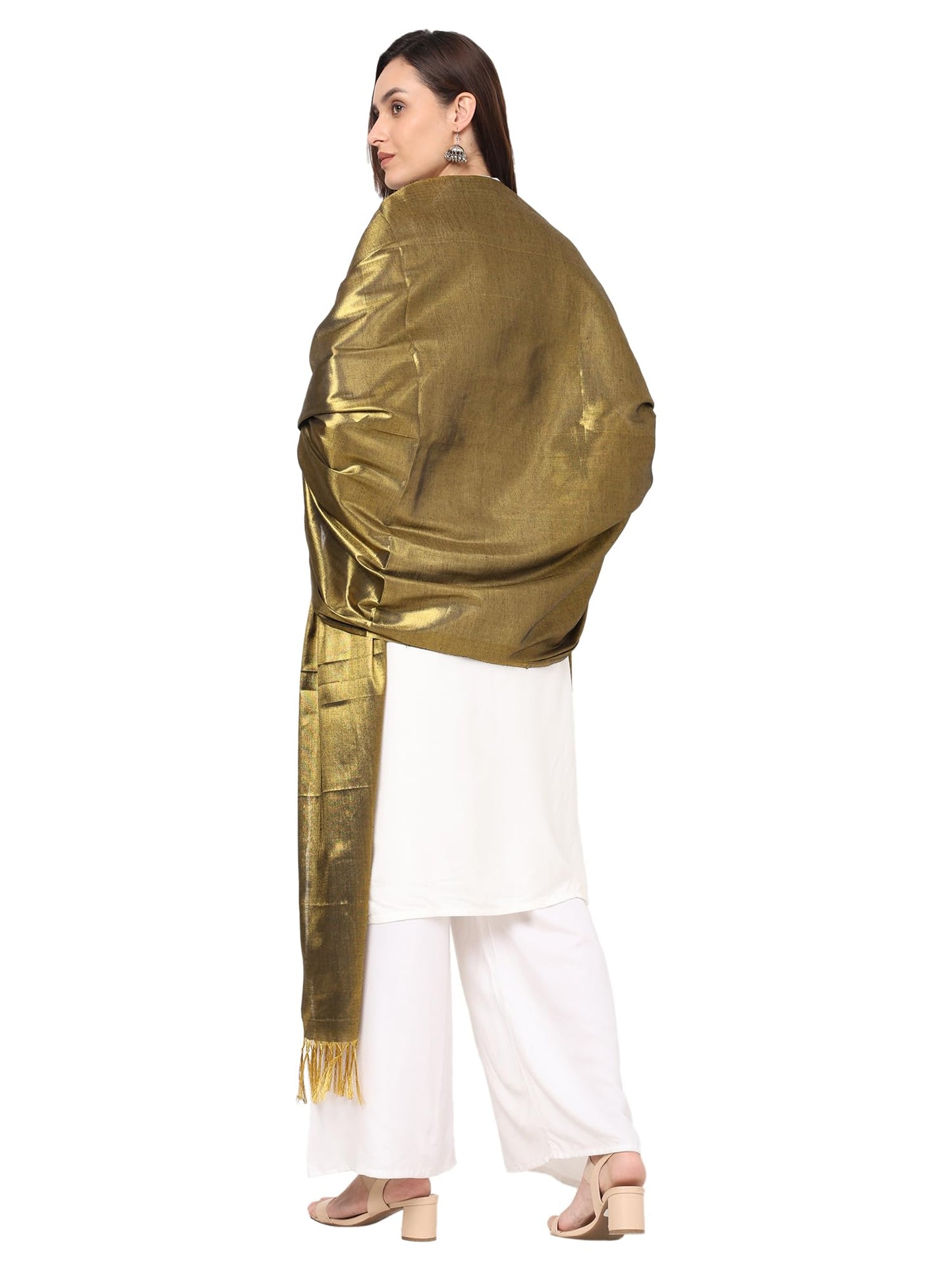 Fashily Women's Soild Silk Plain Dupatta | Shiny Jari Dupatta | Length 2.25m (Golden Black), Free Size