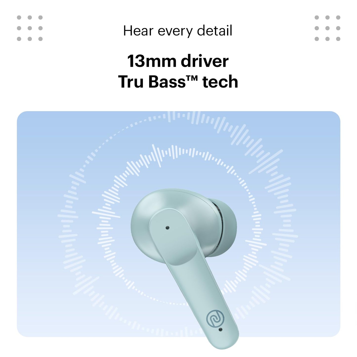 Noise Buds VS104 Truly Wireless Earbuds with 45H of Playtime, Quad Mic with ENC, Instacharge(10 Min=200 Min), 13Mm Driver, Low Latency, BT V5.2 (Mint Green)