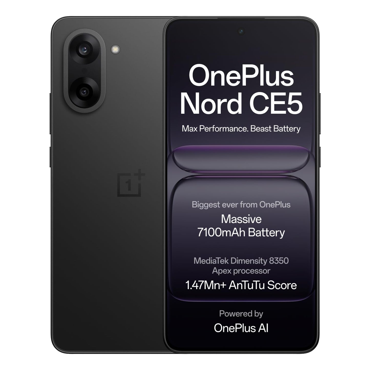 OnePlus Nord CE5 | MediaTek Dimensity | Massive 7100mAh Battery | Powered by OnePlus AI | 256GB 8GB | Black Infinity