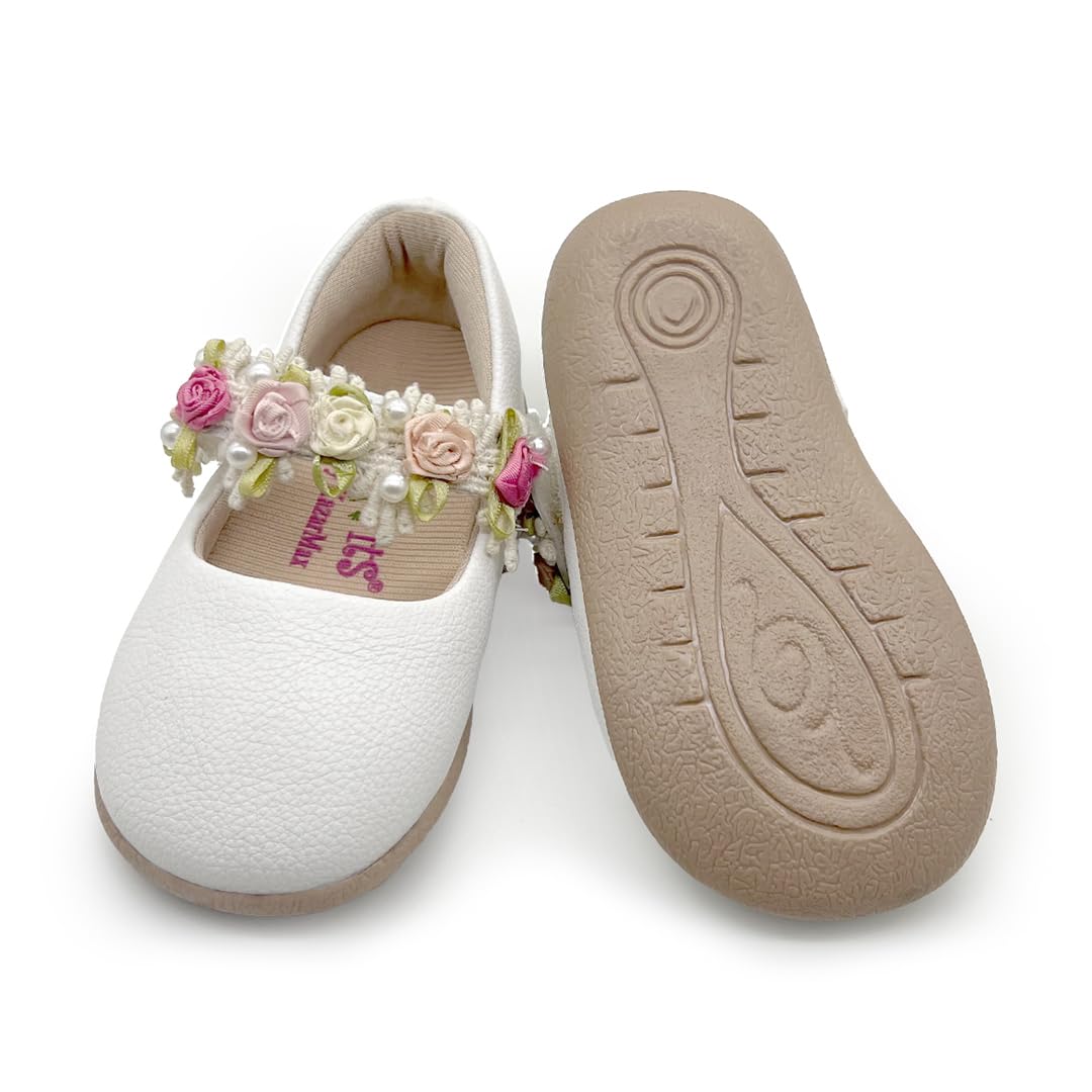 KazarMax Baby Girls Ivory White Ballet Flat Ballerina - 36-42 Month