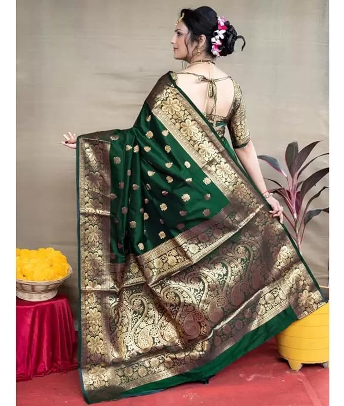 Yashika Women's Zari Woven Cotton Silk Jacquard Saree With Unstitched Blouse Material (AZ-YS-OG1-JYOTIKA GREEN)