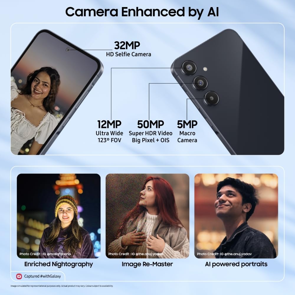 Samsung Galaxy A55 5G (Awesome Navy, 8GB RAM, 256GB Storage) | AI Mobile | 50MP Main Camera (OIS) | Super HDR Video| Nightography | IP67 | Gorilla Glass Victus+ | sAMOLED | Gaming Smartphone