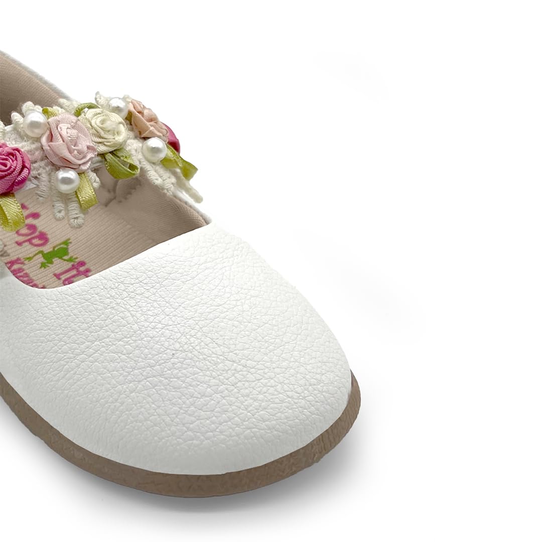 KazarMax Baby Girls Ivory White Ballet Flat Ballerina - 36-42 Month