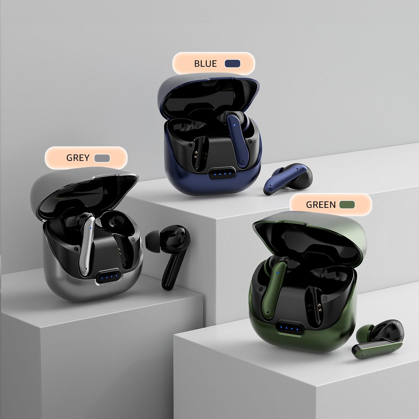 amazon basics TWS in-Ear Earbuds (AB-T01B) with Fast Charging up to 80 Hours of Playtime | Dual 10mm Driver | IPX4 Water-Resistance | Bluetooth 5.3 | Charging Case with Mic | Touch Control (Grey)