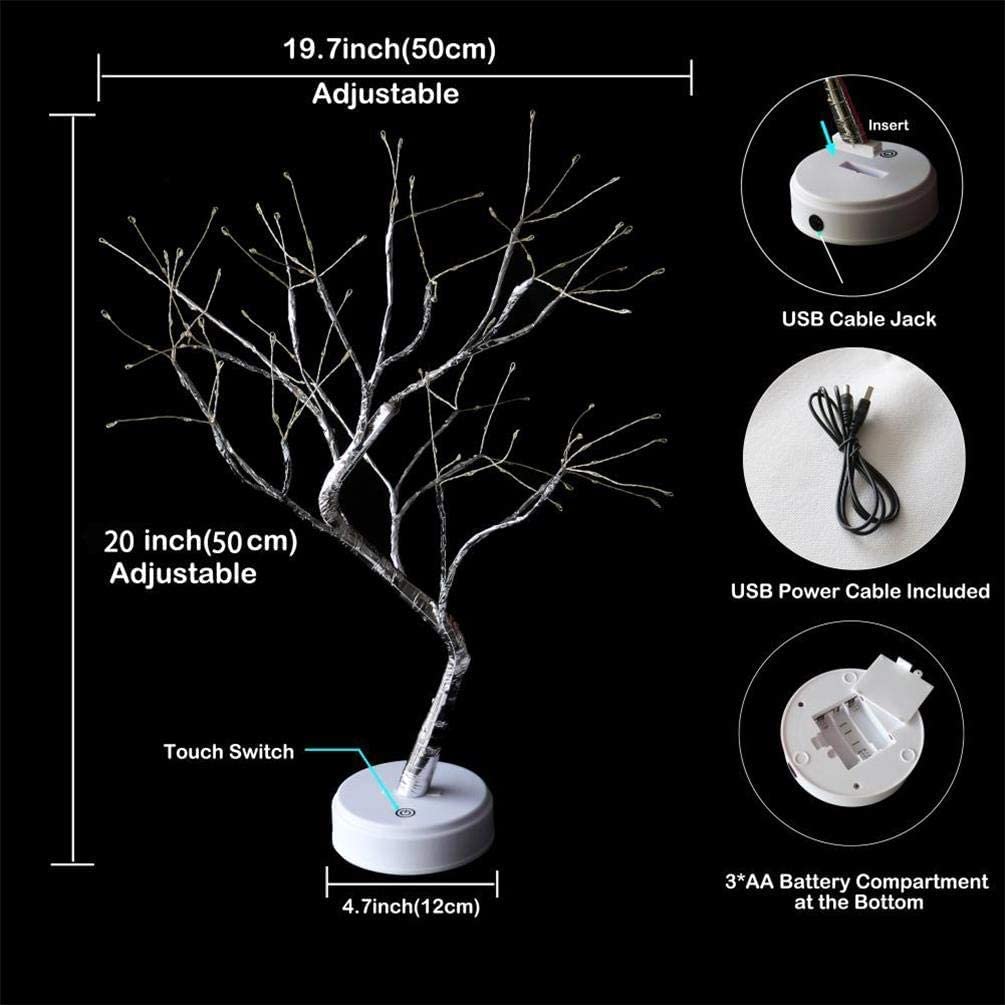 REFULGIX LED Bonsai Tree Light with 36 LEDs | Touch Sensor Table Lamp | USB & Battery Operated Fairy Light Tree for Home, Bedroom, Festive, Diwali, Christmas Decoration (Pack of 1)