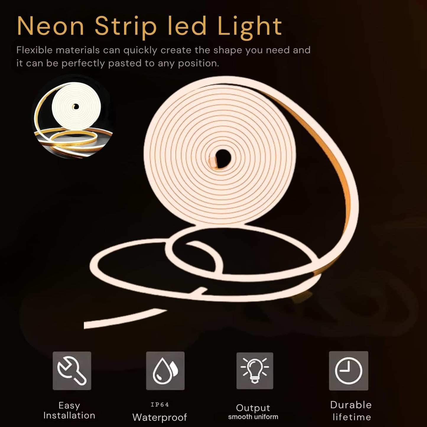 One94Store 4 Meter LED Neon Strip Light – Warm White | Plug-in Powered Flexible Waterproof Rope Light DC 5V | Ambient LED Lighting for Home, Bedroom, DIY Decor, Party & Gaming Room
