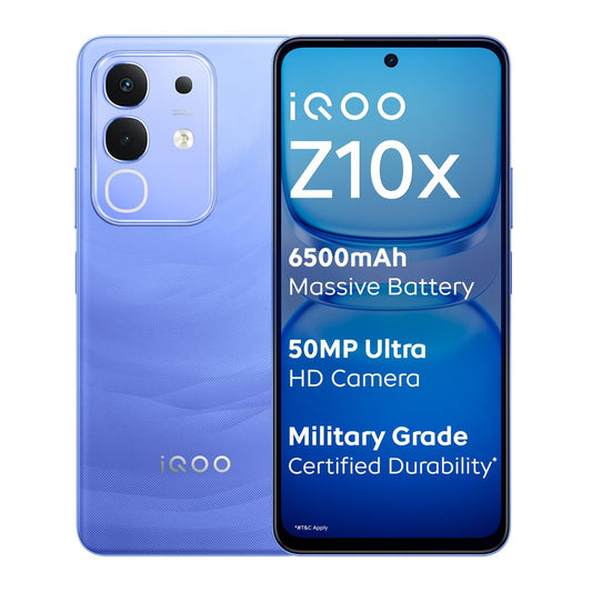 iQOO Z10x 5G (Ultramarine, 6GB RAM, 128GB Storage) | 6500 mAh Large Capacity Battery | Dimensity 7300 Processor | Military-Grade Durability