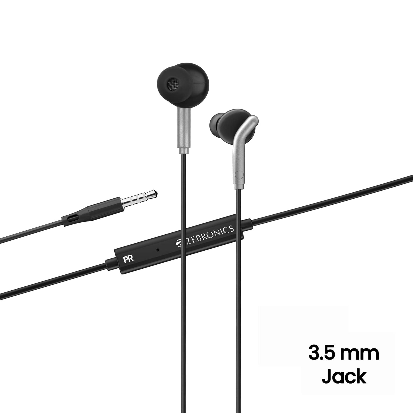ZEBRONICS Bro in Ear Wired Earphones with Mic, 3.5mm Audio Jack, 10mm Drivers, Phone/Tablet Compatible (Black)