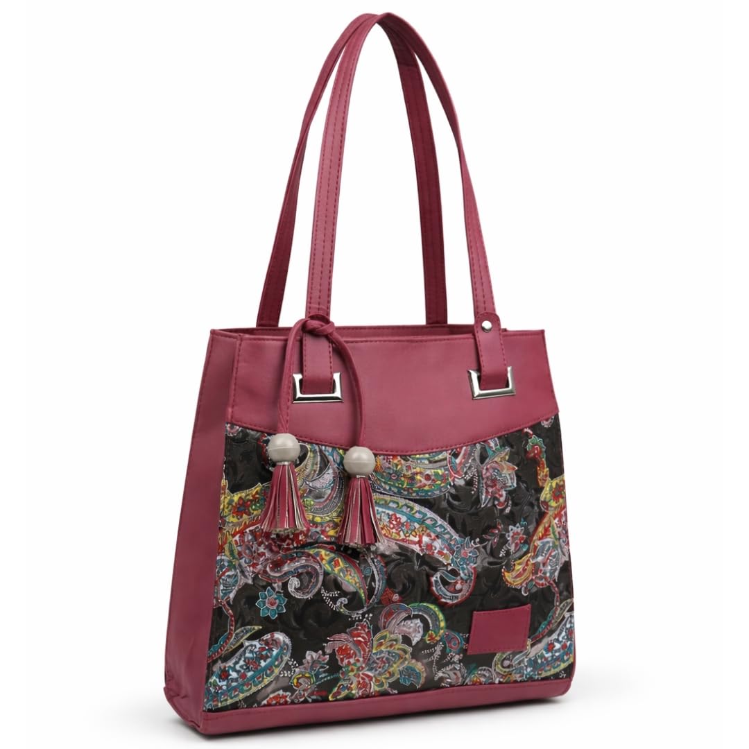 TYPIFY Printed Tote Handbag for Women | Faux Leather Shoulder Bag with Dual Compartments for Office, Daily Use & Travel | Spacious, Lightweight Ladies Handbag