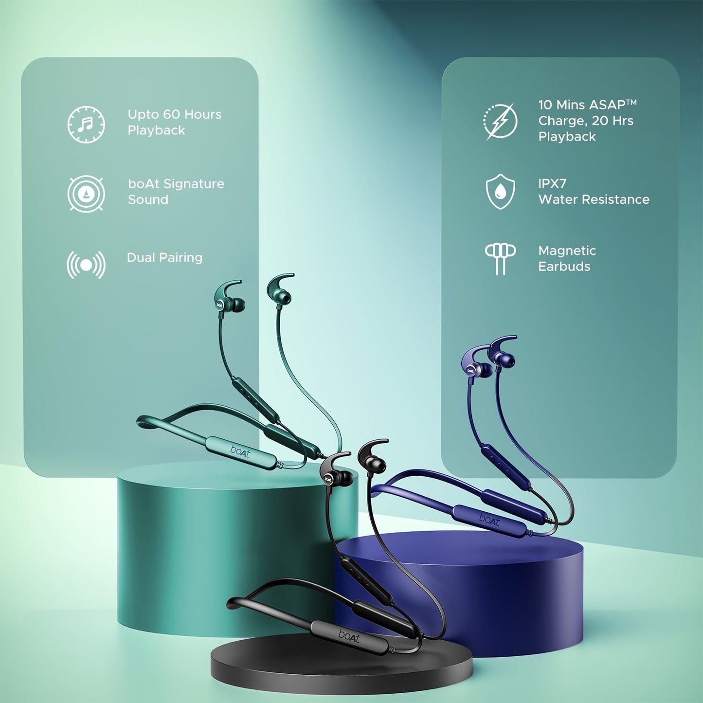 Boat Rockerz 255 Pro+, 60HRS Battery, Fast Charge, IPX7, Dual Pairing, Low Latency, Magnetic Earbuds, in Ear Bluetooth Neckband, Wireless with Mic Earphones (Active Black)