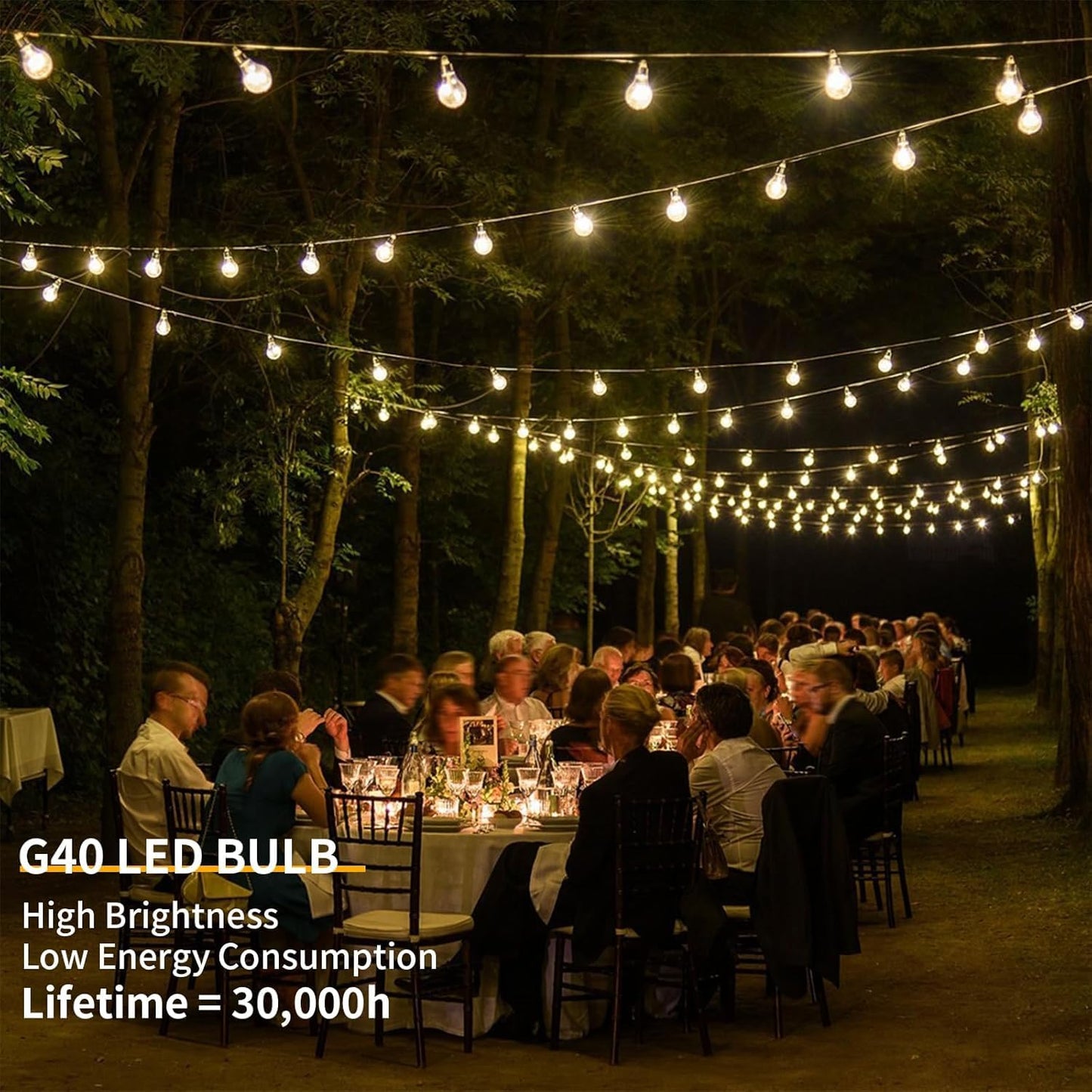 LITVERSE String Lights for Outside 25 FT, Outdoor Lights for Patio with 25 + 1 Shatterproof LED Edison Bulbs, G40 Waterproof Connectable Hanging Lights for Backyard Bistro Party Balcony b