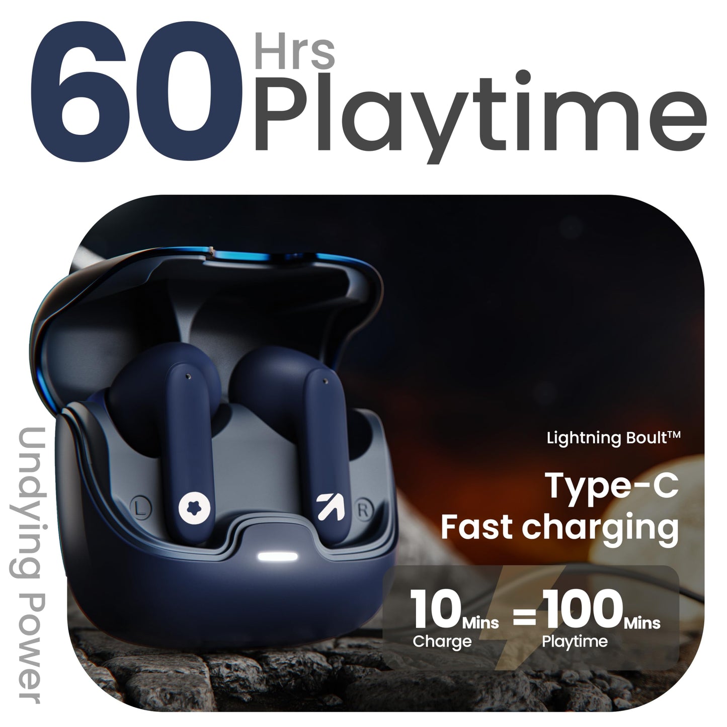 GOBOULT Z40 True Wireless in Ear Earbuds with 60H Playtime, Zen™ ENC Mic, Low Latency Gaming, Type-C Fast Charging, Made in India, 10mm Rich Bass Drivers, IPX5, Ear Buds TWS (Blue)