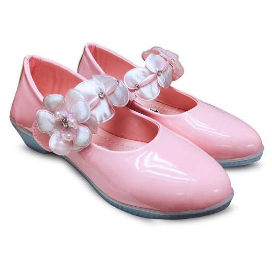 TrendStation:- Girls' Patent Mary Jane Shoes with Floral Embellishment, Attractive Colour's, Pearl Flower Welcro Bellies |DMND-3| (Pink, UK Footwear Size System, Toddler, Numeric, Medium, 2)