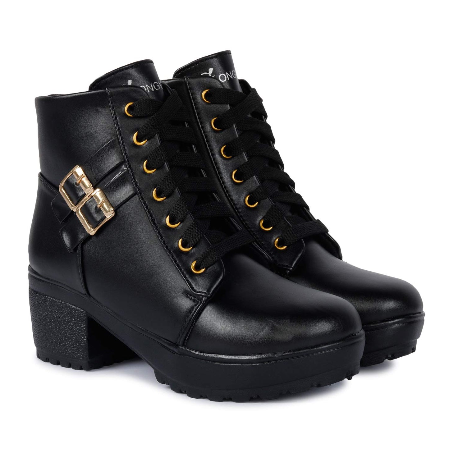 Longwalk Women Fashion Casual Boot High Ankle Heel for Girls Boot (Black, numeric_4)