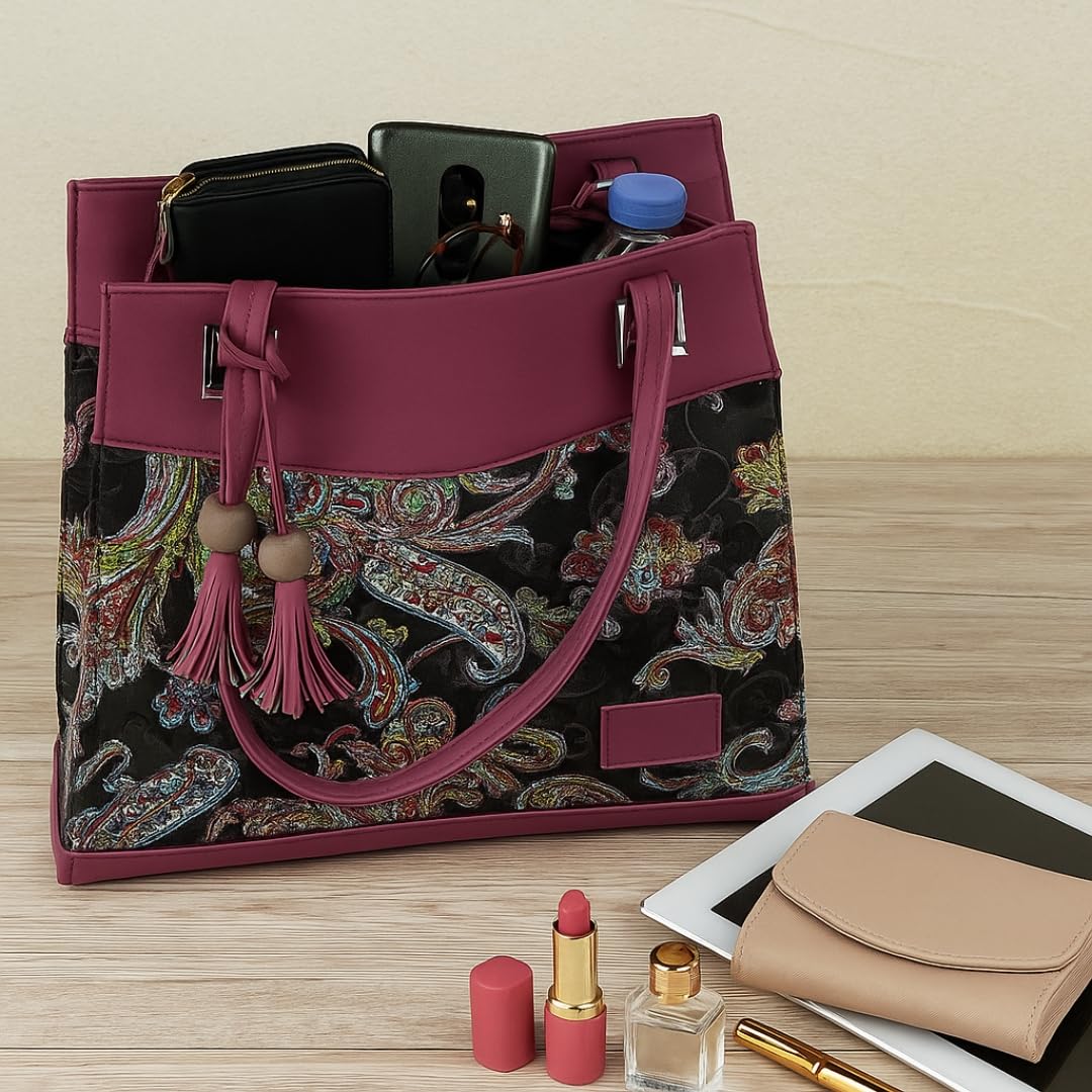 TYPIFY Printed Tote Handbag for Women | Faux Leather Shoulder Bag with Dual Compartments for Office, Daily Use & Travel | Spacious, Lightweight Ladies Handbag