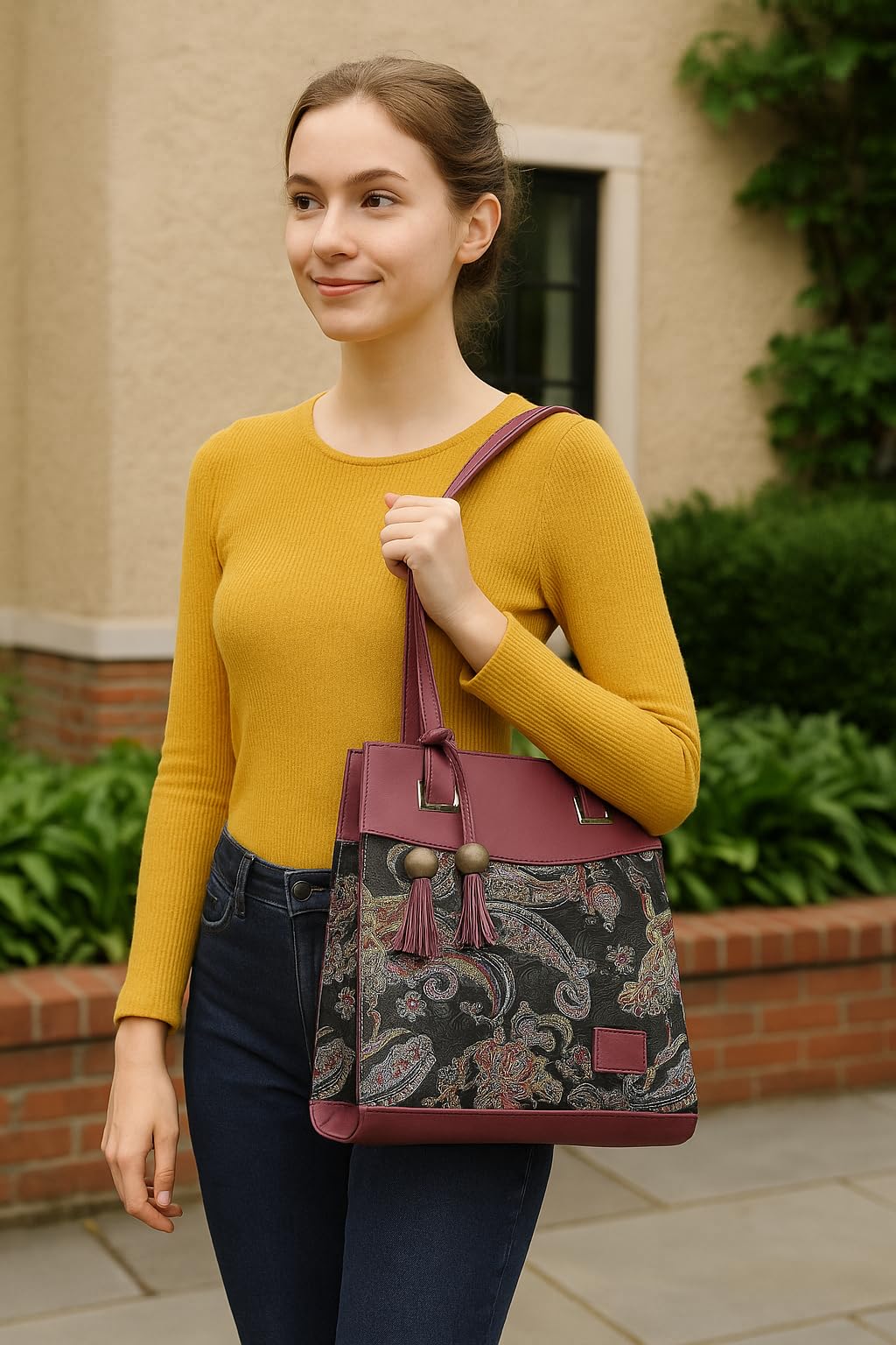 TYPIFY Printed Tote Handbag for Women | Faux Leather Shoulder Bag with Dual Compartments for Office, Daily Use & Travel | Spacious, Lightweight Ladies Handbag