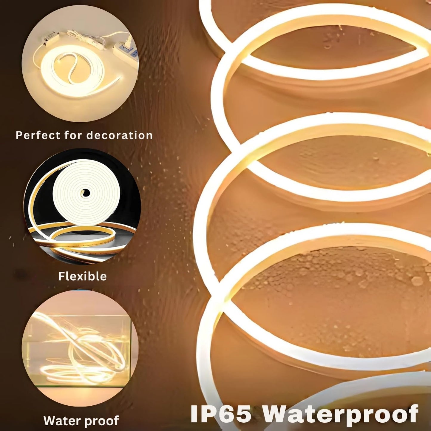 One94Store 4 Meter LED Neon Strip Light – Warm White | Plug-in Powered Flexible Waterproof Rope Light DC 5V | Ambient LED Lighting for Home, Bedroom, DIY Decor, Party & Gaming Room