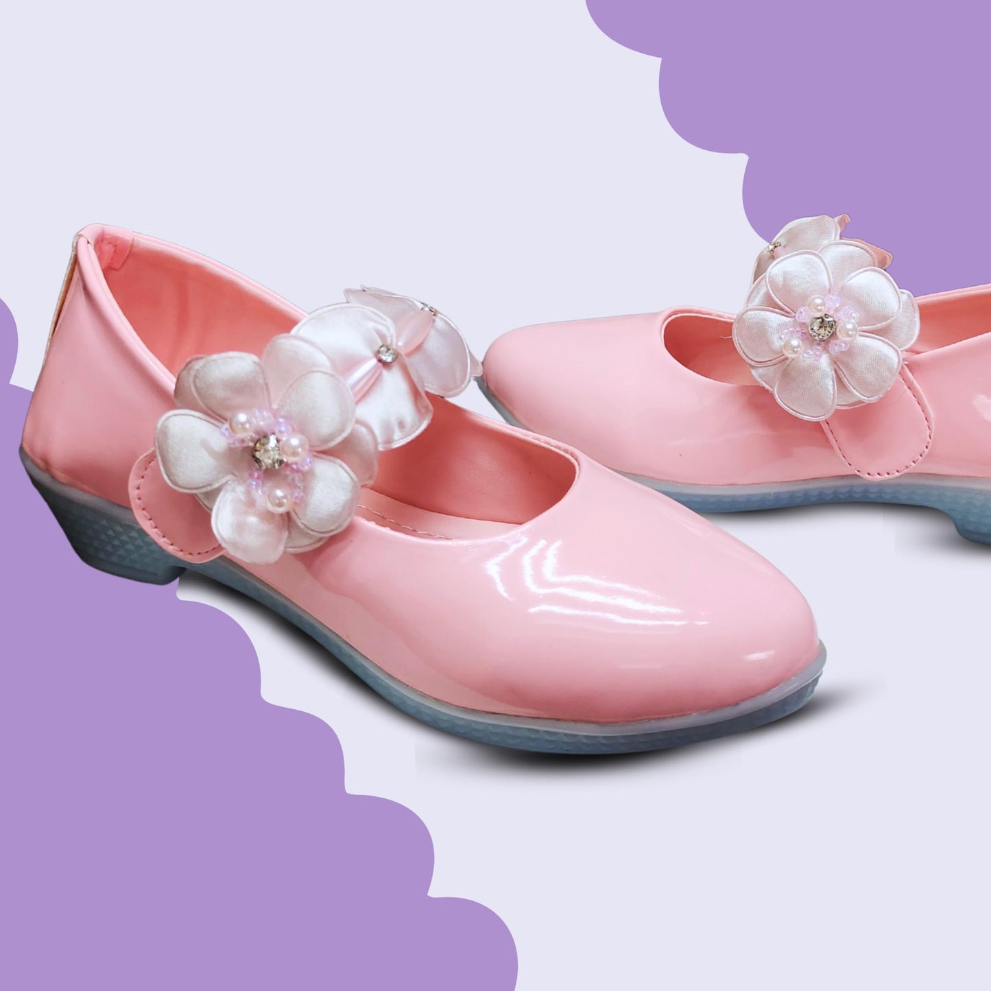 TrendStation:- Girls' Patent Mary Jane Shoes with Floral Embellishment, Attractive Colour's, Pearl Flower Welcro Bellies |DMND-3| (Pink, UK Footwear Size System, Toddler, Numeric, Medium, 2)