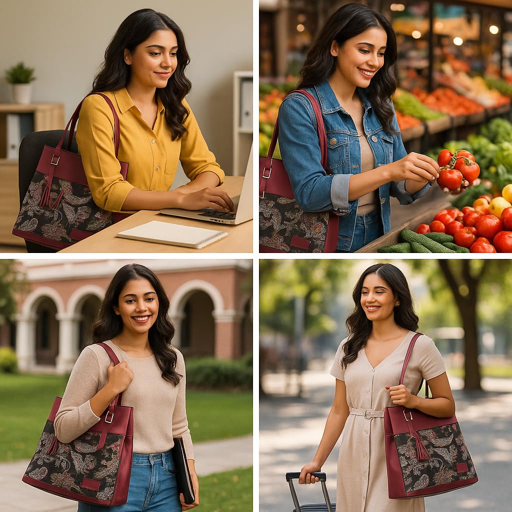 TYPIFY Printed Tote Handbag for Women | Faux Leather Shoulder Bag with Dual Compartments for Office, Daily Use & Travel | Spacious, Lightweight Ladies Handbag